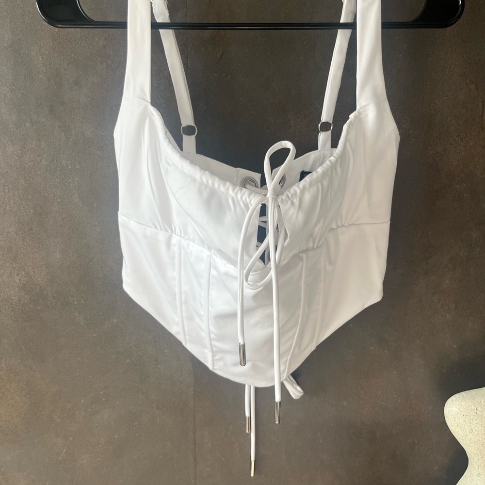 Naked Wardrobe White Lace-Up Corset Top